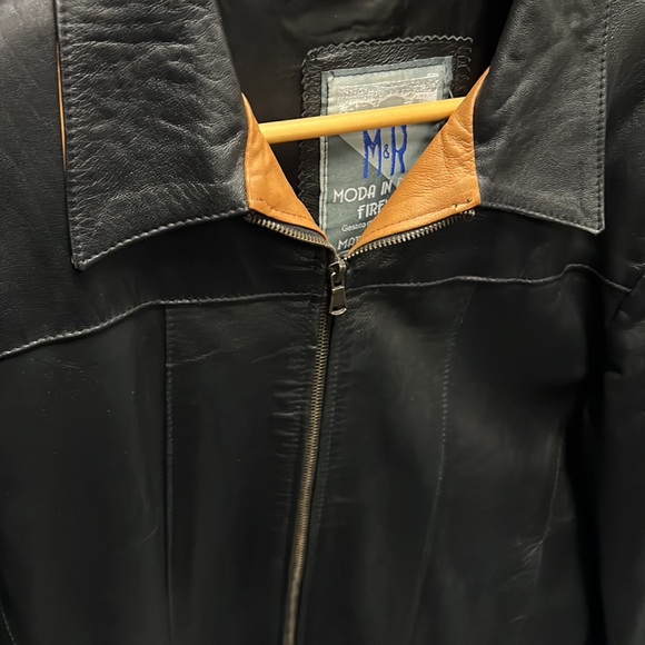 💜Mens M and R Black Leather Jacket S/M - Picture 2 of 5